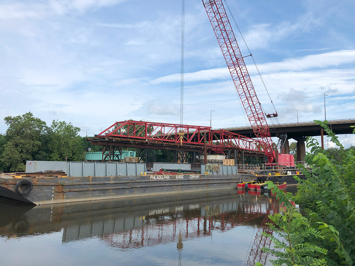 Swing Bridge Sections in Place on Temporary Platform
