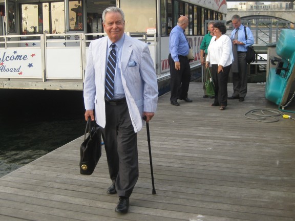 John Gough exiting the Riverloop on the Walnut Street Dock